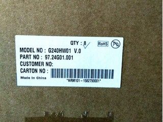 RGB 24 ιντσών 300cd/m2 91PPI TFT LCD Panel G240HW01 V0 89/89/89/89 (τύπος)